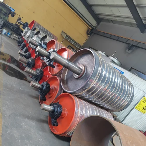 Diamond Rubber Lagged Drive Pulley & Plain Conveyor Bend Drum Assembly - Conveyor Pulleys - grmmachinery.com